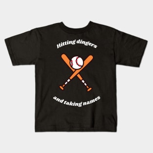 "Hitting dingers" Funny Baseball Slogan Kids T-Shirt